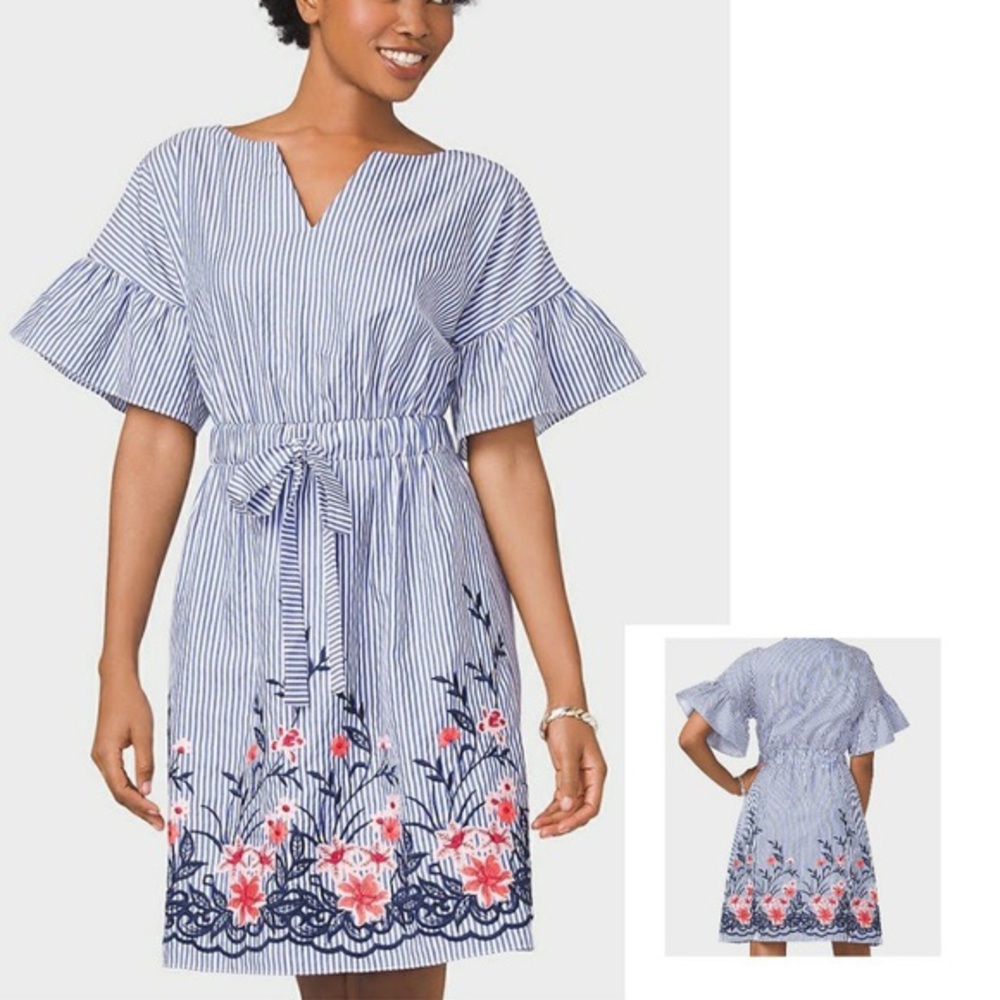 Striped Floral Ruffle Sleeve dress size 16